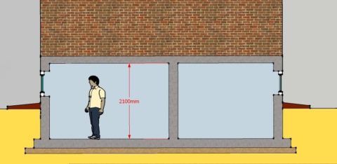 Высота цокольного этажа может быть меньше стандартной, но не менее 200-210 см